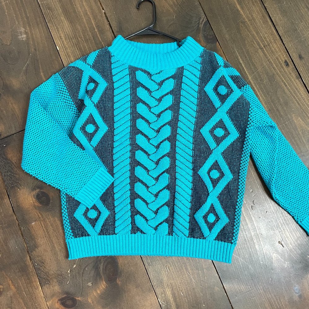 Vintage 80s Sweater, Knit Jumper, Pullover Sweater with Diamond Pattern